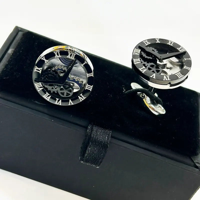 A Pair of Metal Steel Black Watch Look Men's Fashion Cufflinks